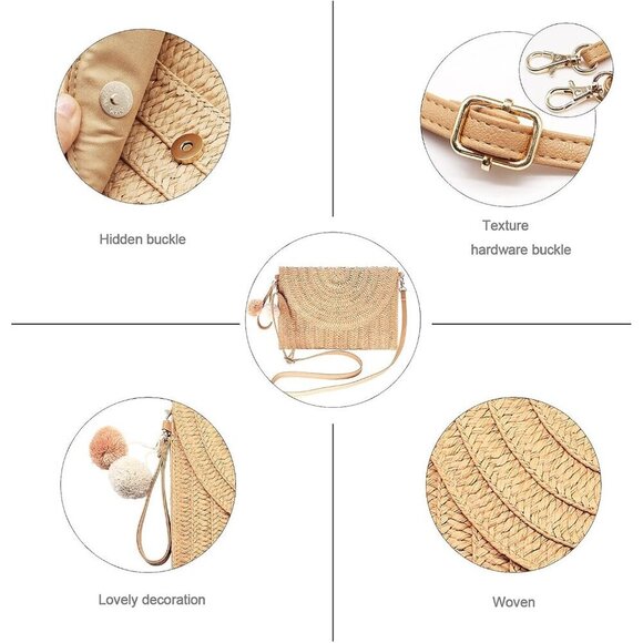 Straw Clutch Bag Woven Purse for Women Shoulder Bag Beach Casual Rattan main image 4